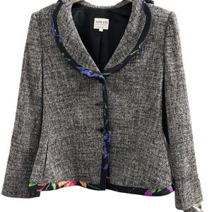 Giorgio Armani Women's GreyTweed Virgin Lambs Wool multi color trim